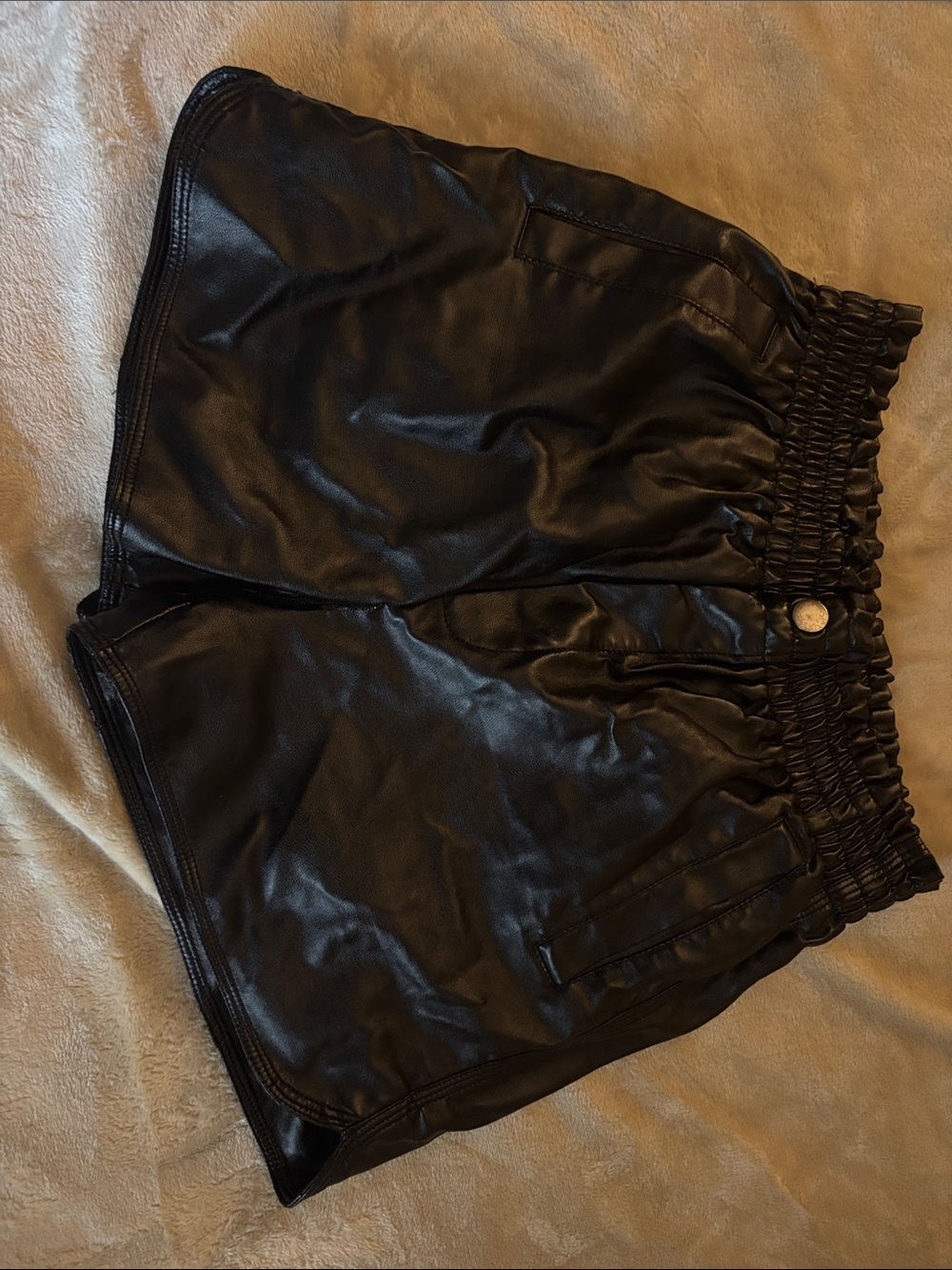Black Faux Leather Women's Elastic Waist Shorts